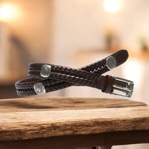 Brighton Brown Braided Leather Belt with Silver Accents